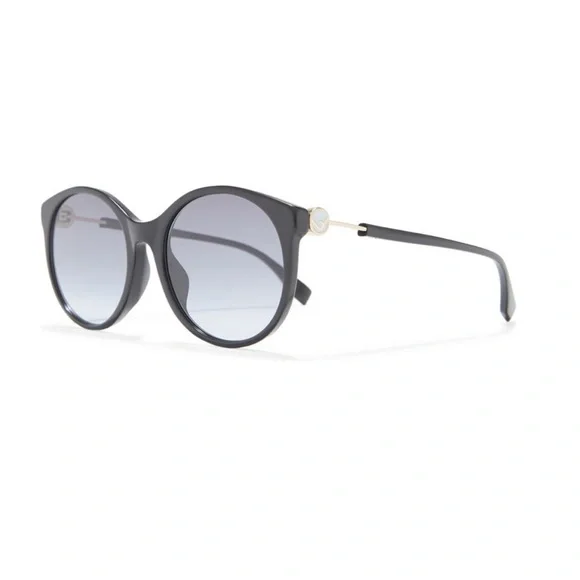 Authentic Fendi 56mm Round Sunglasses - Black W/ Grey Blue Shades - New W/ Case
